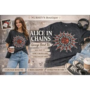 Alice In Chains Graphic Band Tee Medium Black Grunge Rock Shirt